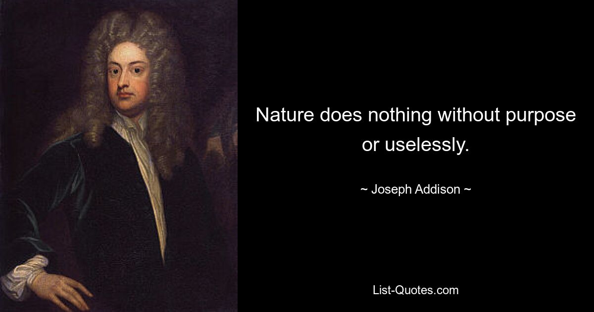 Nature does nothing without purpose or uselessly. — © Joseph Addison