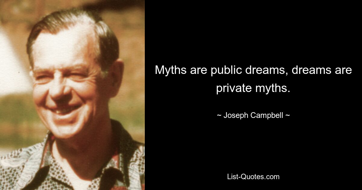 Myths are public dreams, dreams are private myths. — © Joseph Campbell