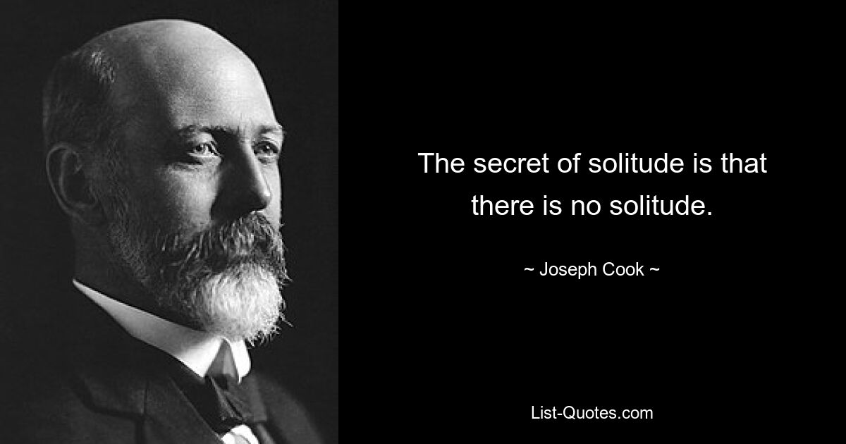 The secret of solitude is that there is no solitude. — © Joseph Cook