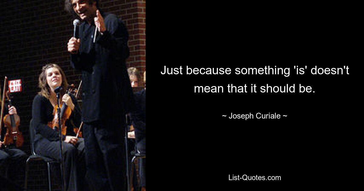 Just because something 'is' doesn't mean that it should be. — © Joseph Curiale