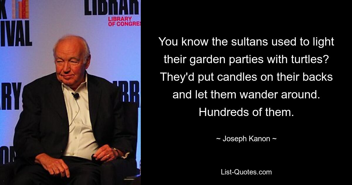 You know the sultans used to light their garden parties with turtles? They'd put candles on their backs and let them wander around. Hundreds of them. — © Joseph Kanon