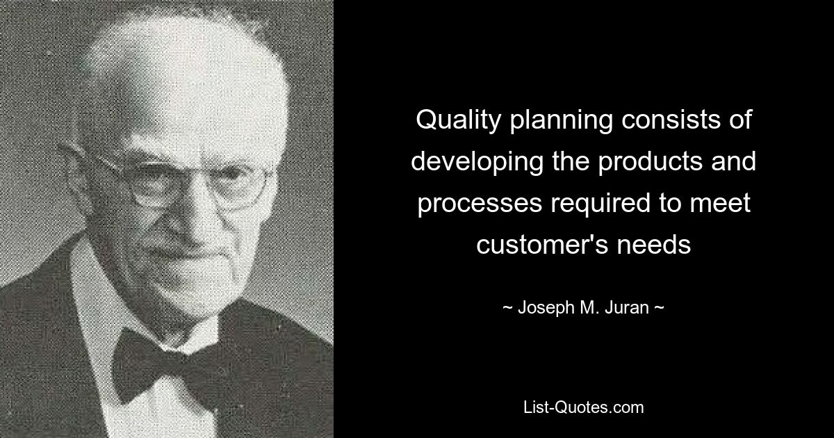 Quality planning consists of developing the products and processes required to meet customer's needs — © Joseph M. Juran