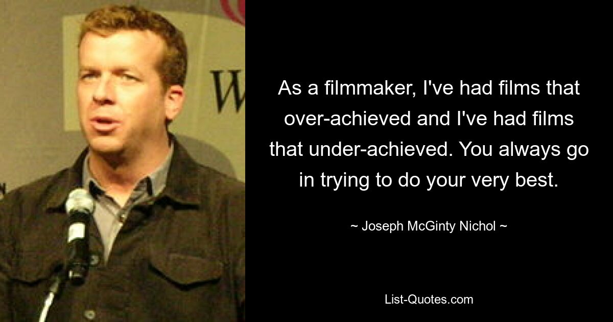 As a filmmaker, I've had films that over-achieved and I've had films that under-achieved. You always go in trying to do your very best. — © Joseph McGinty Nichol