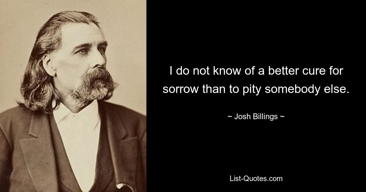 I do not know of a better cure for sorrow than to pity somebody else. — © Josh Billings