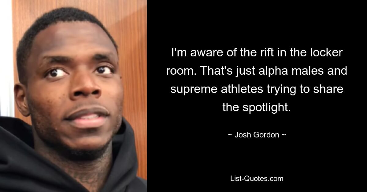 I'm aware of the rift in the locker room. That's just alpha males and supreme athletes trying to share the spotlight. — © Josh Gordon