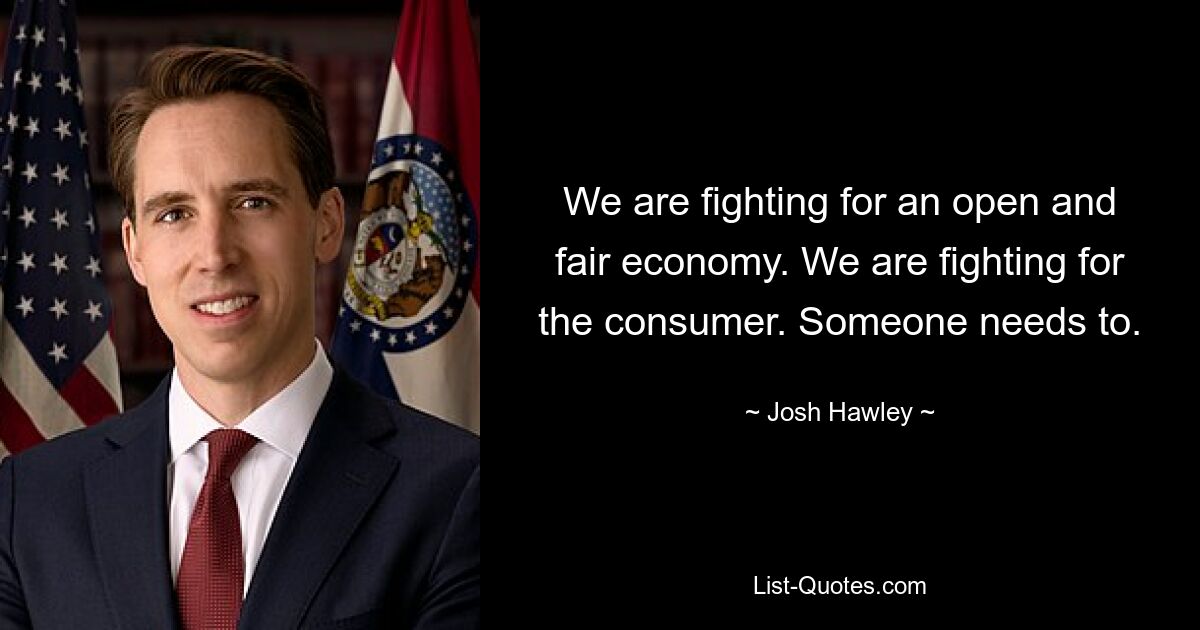 We are fighting for an open and fair economy. We are fighting for the consumer. Someone needs to. — © Josh Hawley