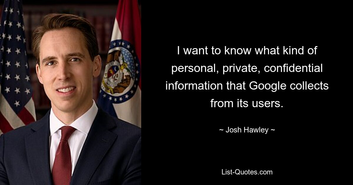 I want to know what kind of personal, private, confidential information that Google collects from its users. — © Josh Hawley