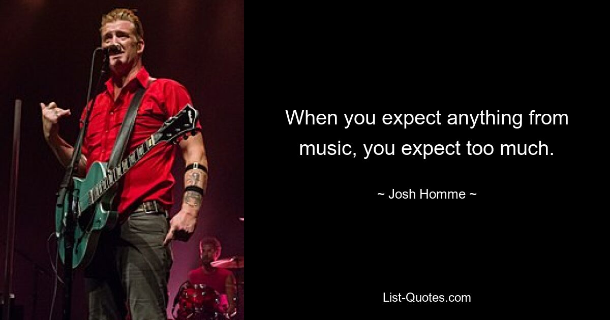 When you expect anything from music, you expect too much. — © Josh Homme