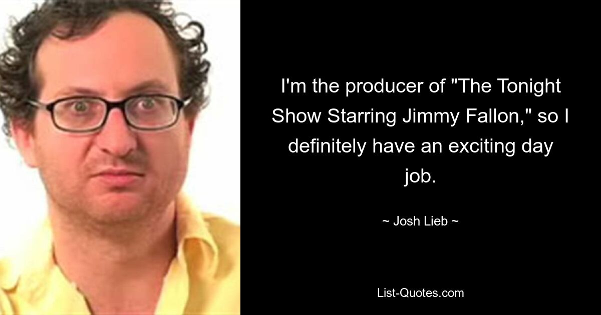 I'm the producer of "The Tonight Show Starring Jimmy Fallon," so I definitely have an exciting day job. — © Josh Lieb