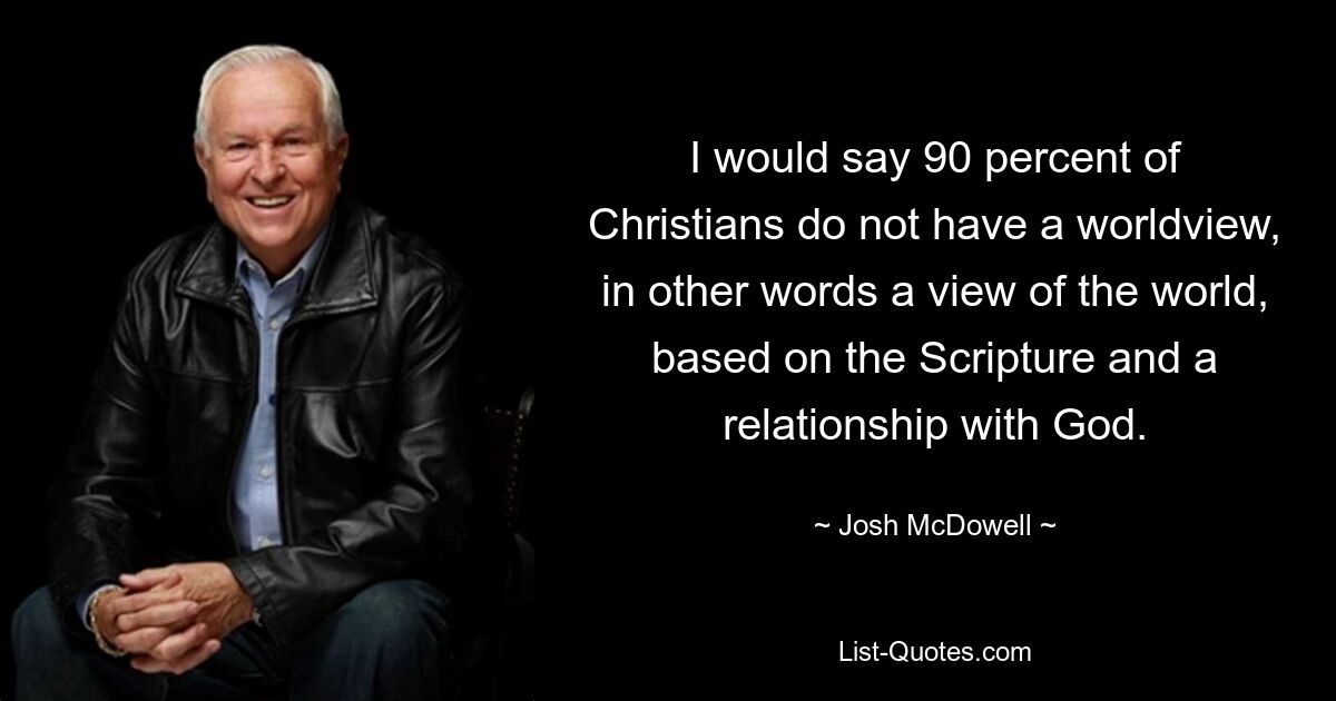 I would say 90 percent of Christians do not have a worldview, in other words a view of the world, based on the Scripture and a relationship with God. — © Josh McDowell