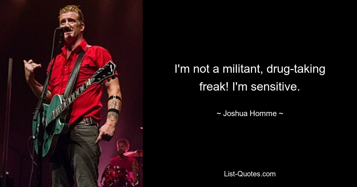 I'm not a militant, drug-taking freak! I'm sensitive. — © Joshua Homme