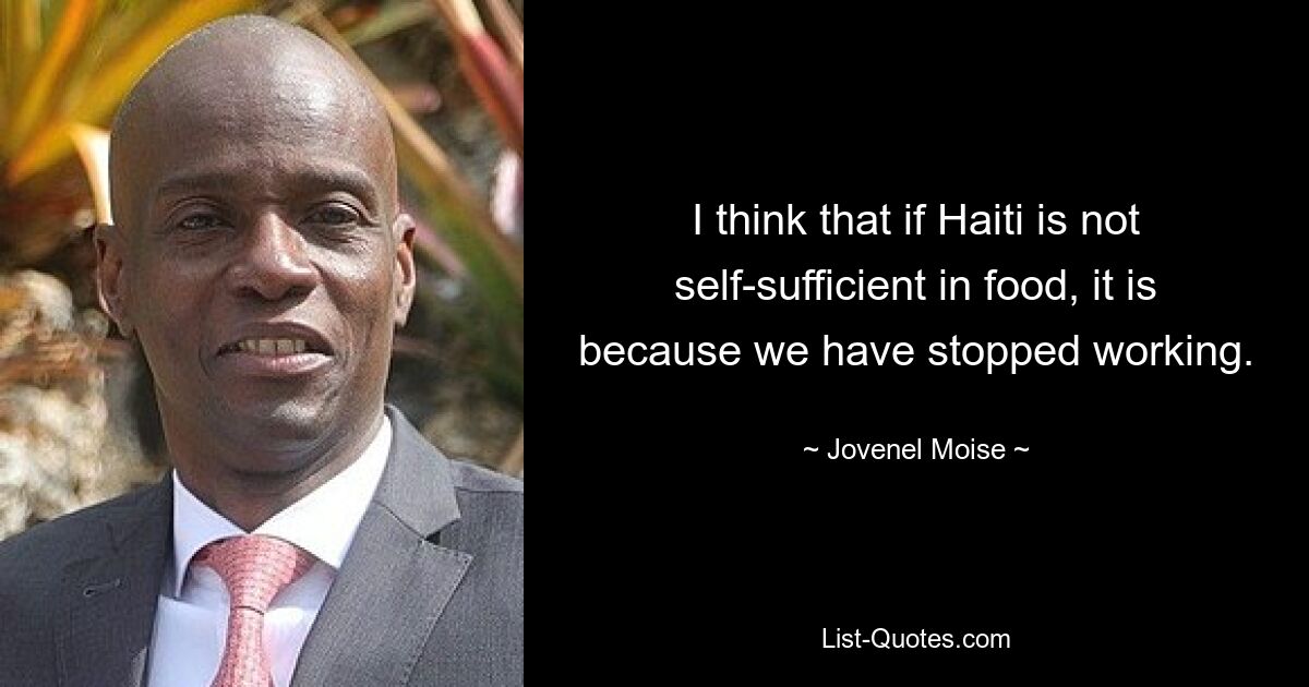 I think that if Haiti is not self-sufficient in food, it is because we have stopped working. — © Jovenel Moise