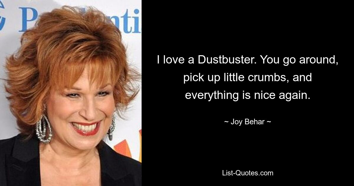 I love a Dustbuster. You go around, pick up little crumbs, and everything is nice again. — © Joy Behar