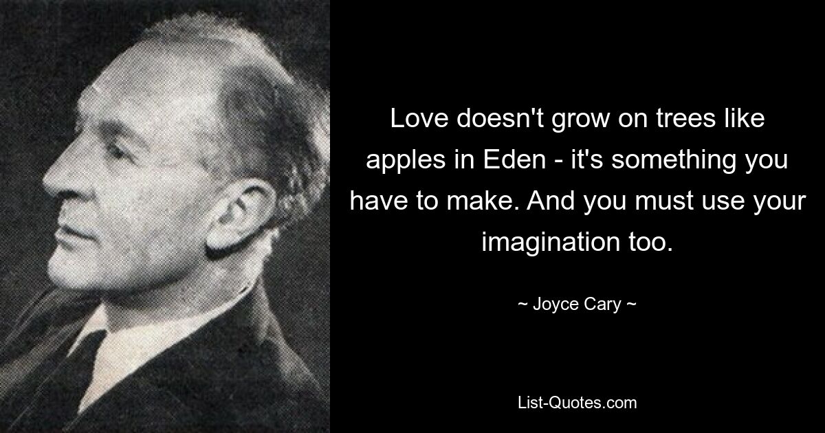 Love doesn't grow on trees like apples in Eden - it's something you have to make. And you must use your imagination too. — © Joyce Cary