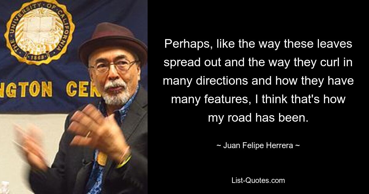 Perhaps, like the way these leaves spread out and the way they curl in many directions and how they have many features, I think that's how my road has been. — © Juan Felipe Herrera