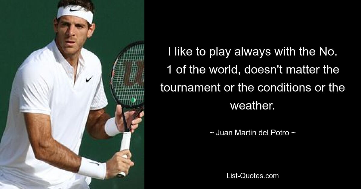 I like to play always with the No. 1 of the world, doesn't matter the tournament or the conditions or the weather. — © Juan Martin del Potro