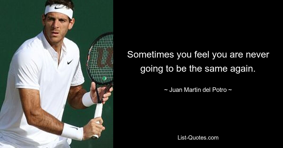 Sometimes you feel you are never going to be the same again. — © Juan Martin del Potro