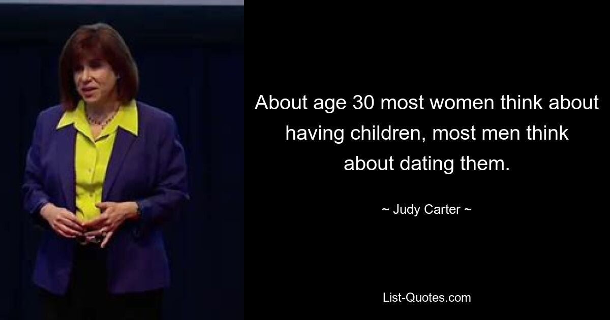 About age 30 most women think about having children, most men think about dating them. — © Judy Carter