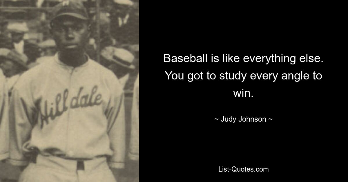 Baseball is like everything else. You got to study every angle to win. — © Judy Johnson