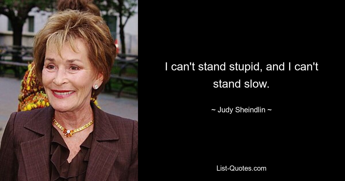 I can't stand stupid, and I can't stand slow. — © Judy Sheindlin