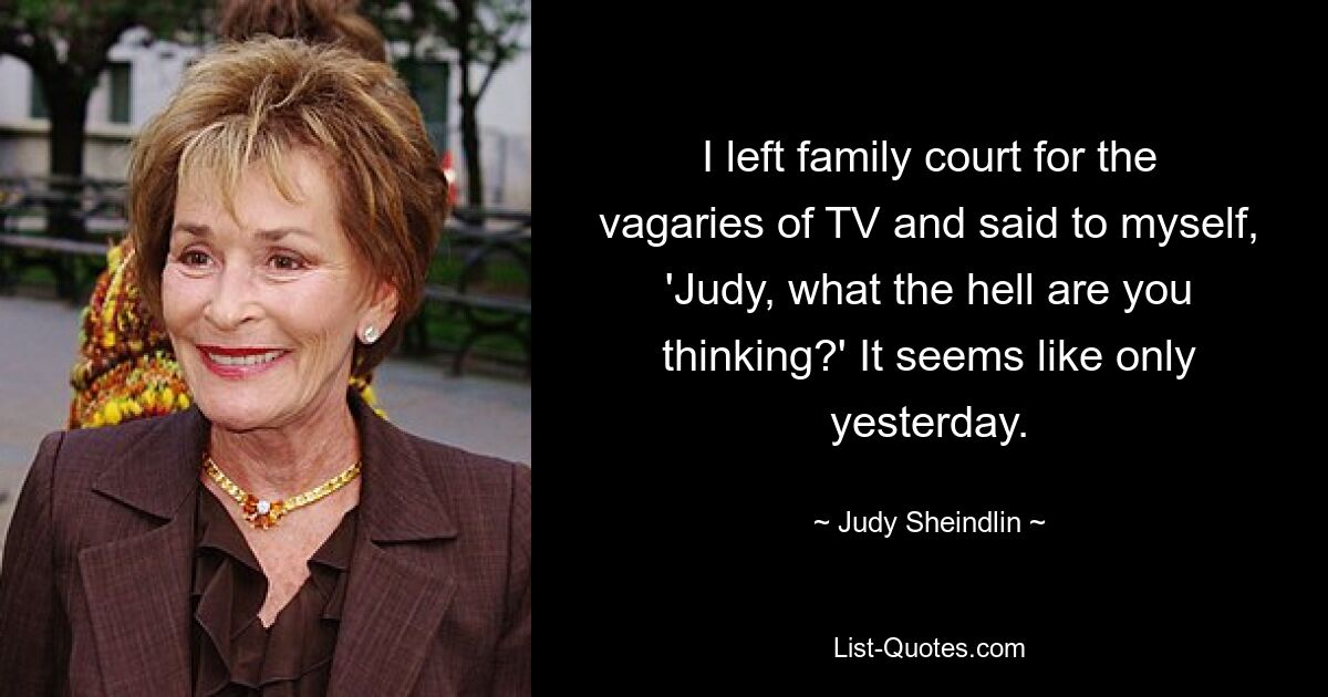 I left family court for the vagaries of TV and said to myself, 'Judy, what the hell are you thinking?' It seems like only yesterday. — © Judy Sheindlin