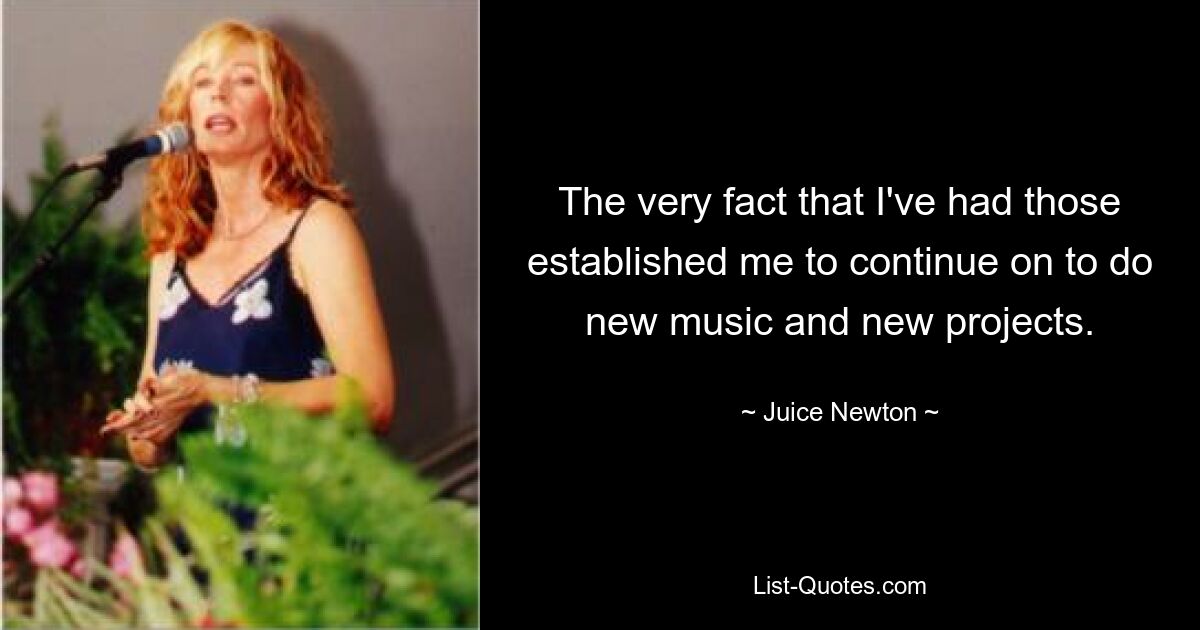 The very fact that I've had those established me to continue on to do new music and new projects. — © Juice Newton