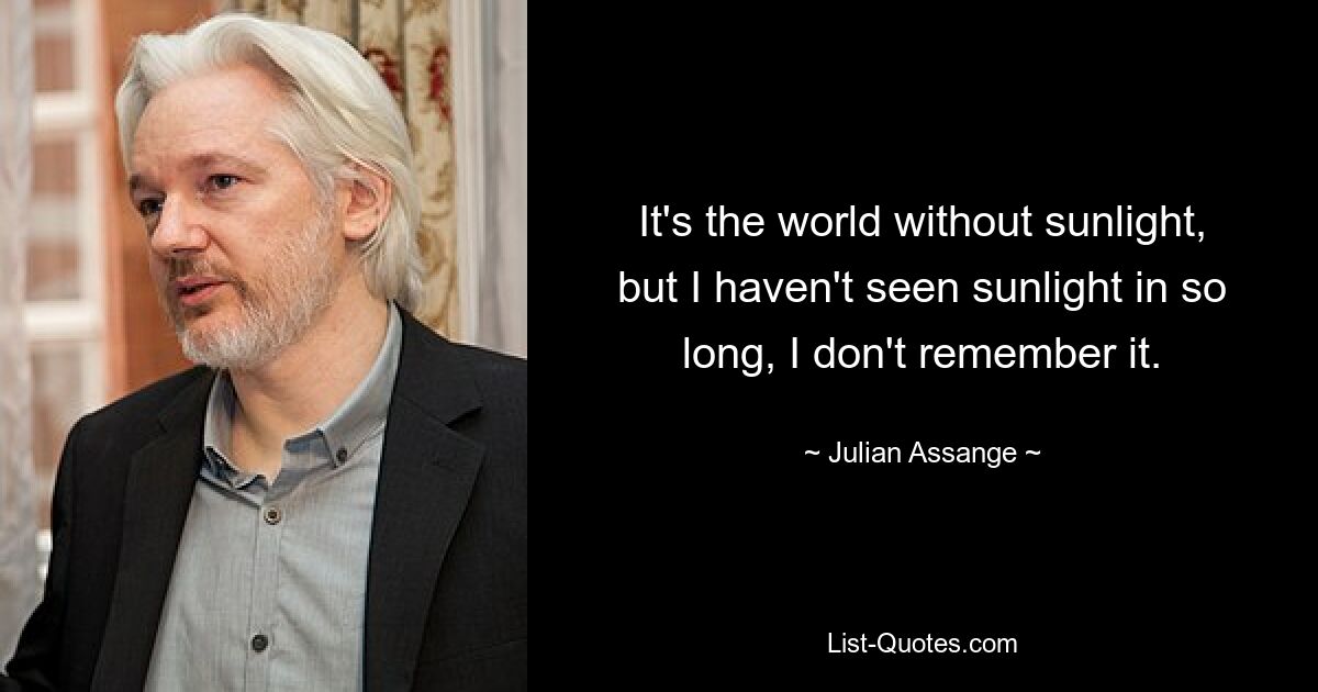 It's the world without sunlight, but I haven't seen sunlight in so long, I don't remember it. — © Julian Assange