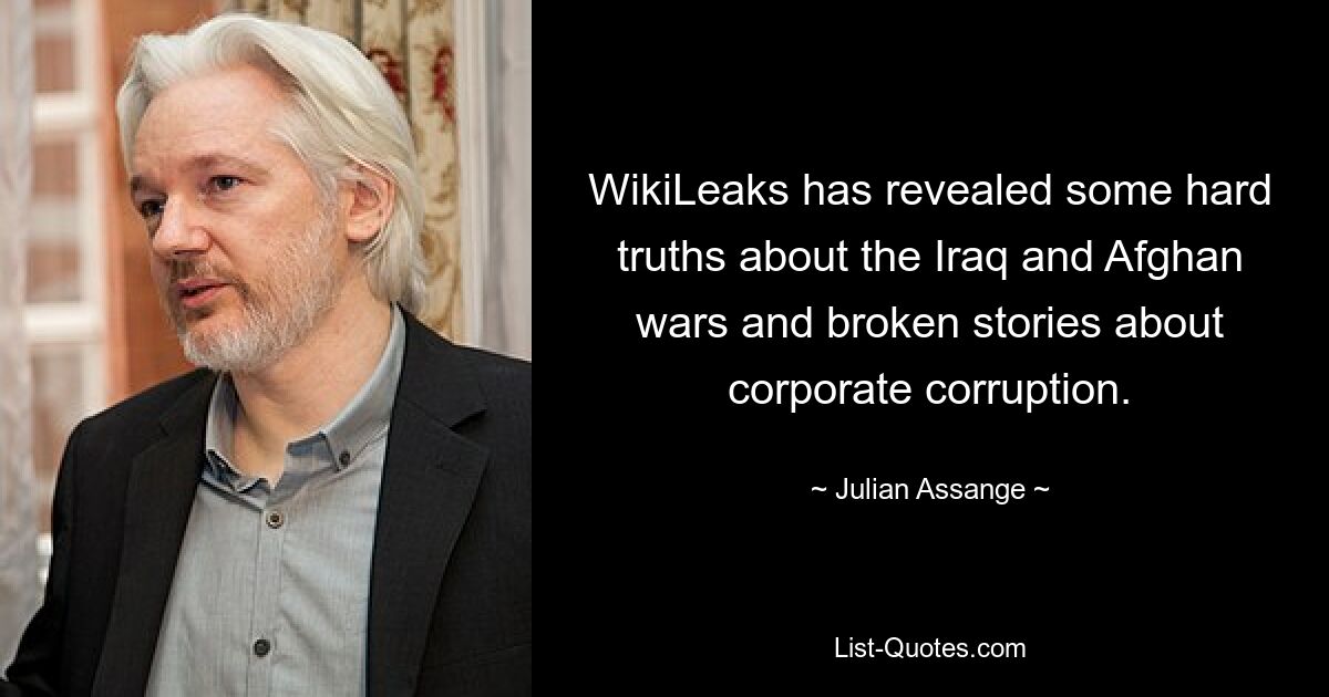 WikiLeaks раскрыл суровую правду об войнах в Ираке и Афганистане, а также разрозненные истории о корпоративной коррупции. — © Джулиан Ассанж 