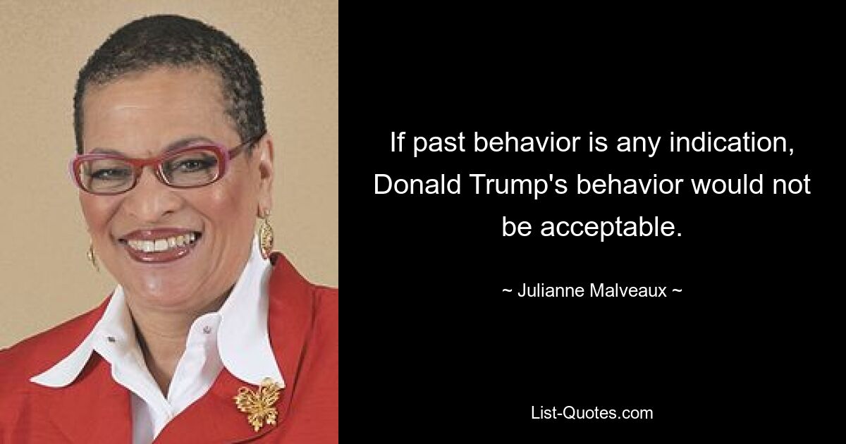 If past behavior is any indication, Donald Trump's behavior would not be acceptable. — © Julianne Malveaux