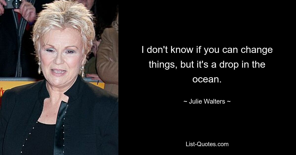 I don't know if you can change things, but it's a drop in the ocean. — © Julie Walters