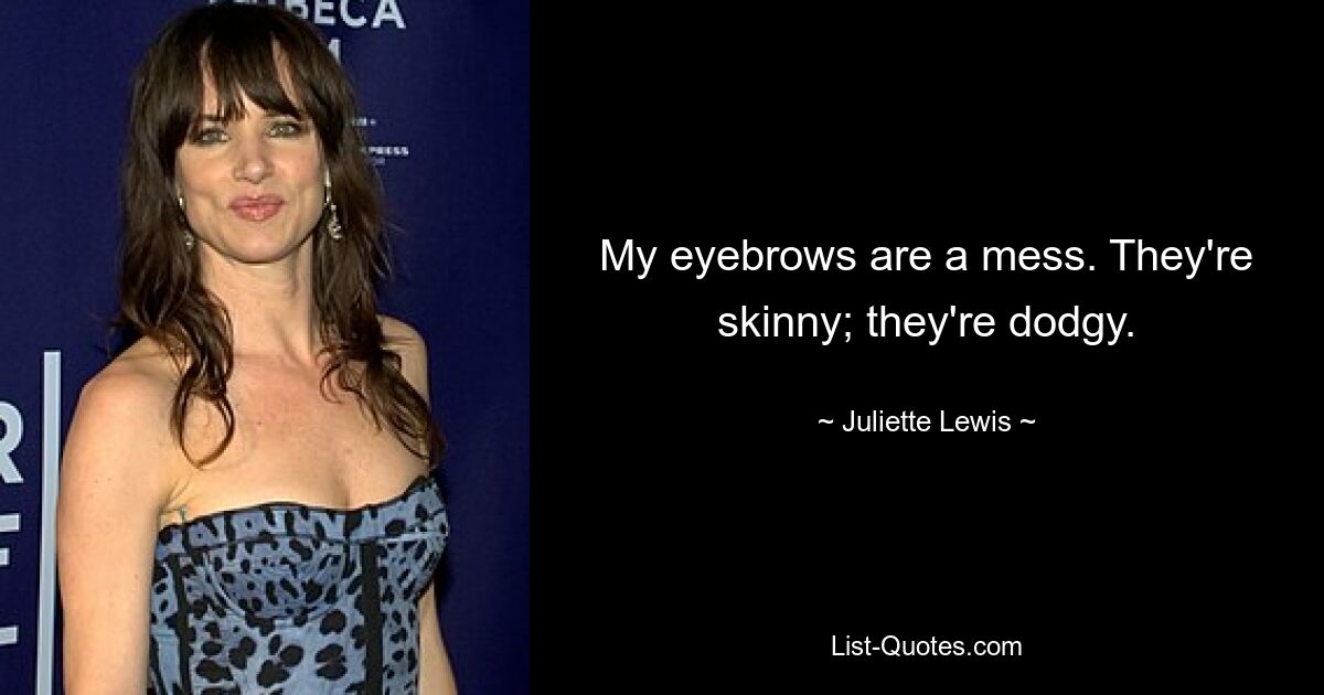 My eyebrows are a mess. They're skinny; they're dodgy. — © Juliette Lewis