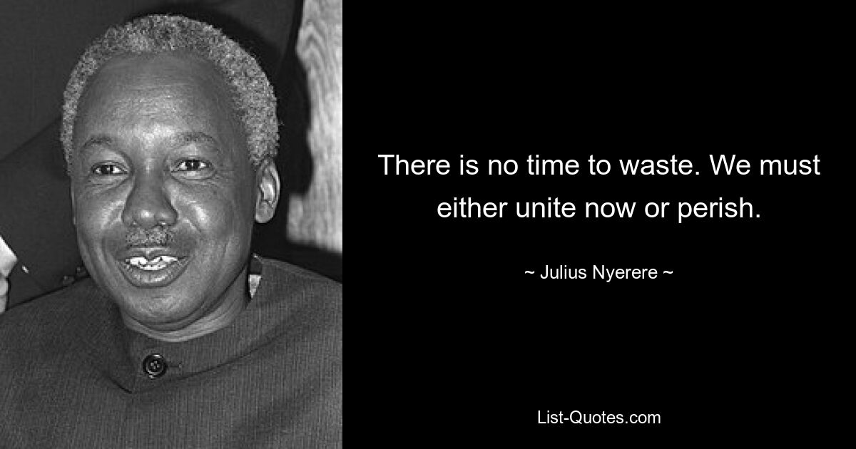 There is no time to waste. We must either unite now or perish. — © Julius Nyerere