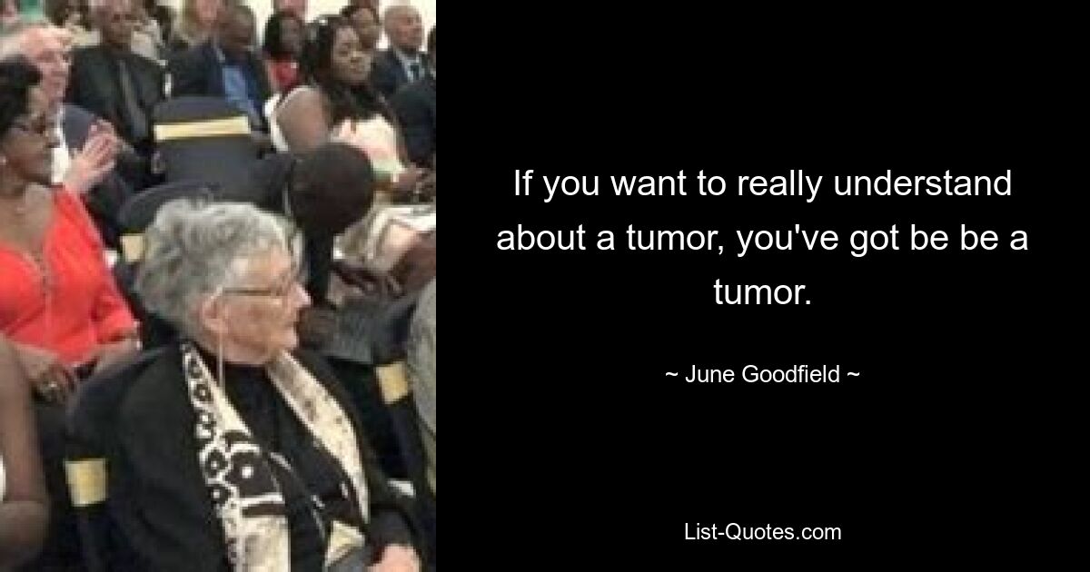 If you want to really understand about a tumor, you've got be be a tumor. — © June Goodfield