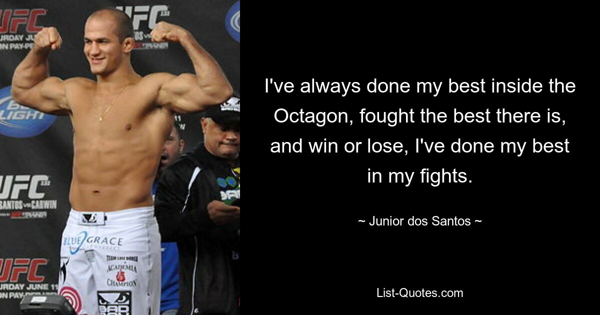 I've always done my best inside the Octagon, fought the best there is, and win or lose, I've done my best in my fights. — © Junior dos Santos