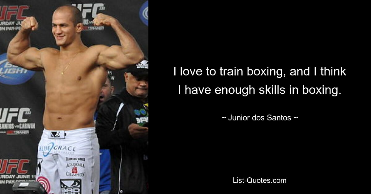 I love to train boxing, and I think I have enough skills in boxing. — © Junior dos Santos