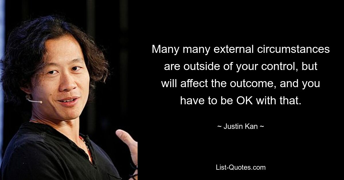 Many many external circumstances are outside of your control, but will affect the outcome, and you have to be OK with that. — © Justin Kan