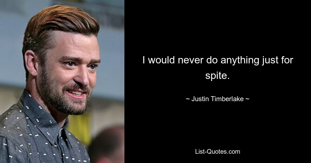 I would never do anything just for spite. — © Justin Timberlake