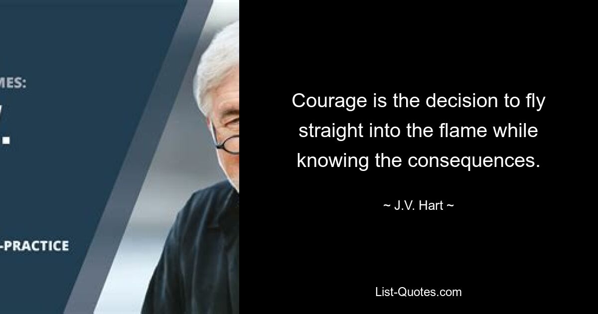 Courage is the decision to fly straight into the flame while knowing the consequences. — © J.V. Hart