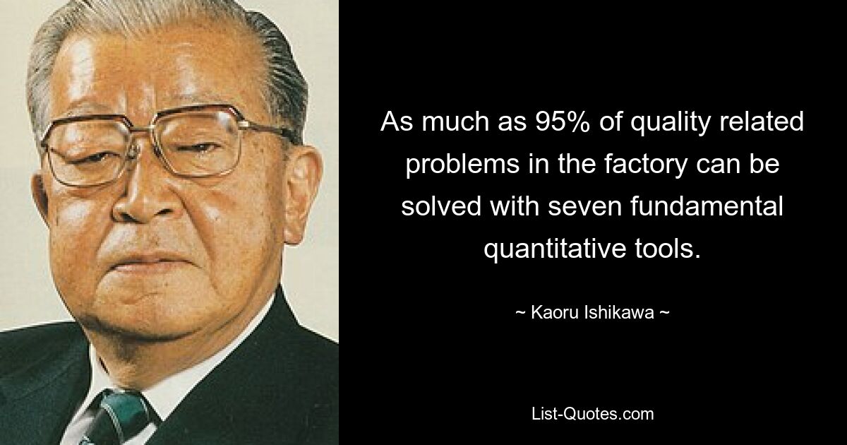 As much as 95% of quality related problems in the factory can be solved with seven fundamental quantitative tools. — © Kaoru Ishikawa