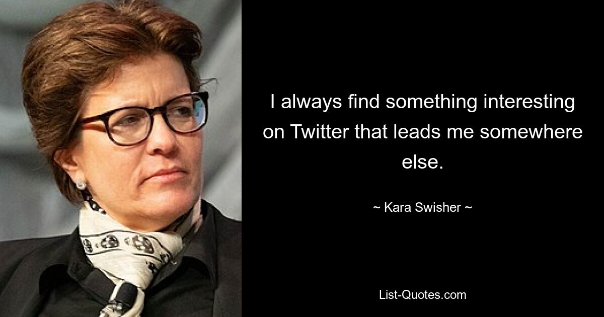 I always find something interesting on Twitter that leads me somewhere else. — © Kara Swisher