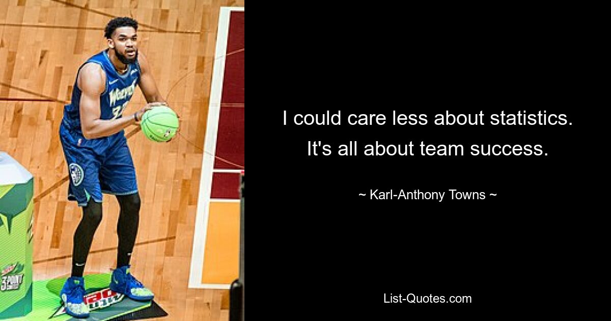 I could care less about statistics. It's all about team success. — © Karl-Anthony Towns