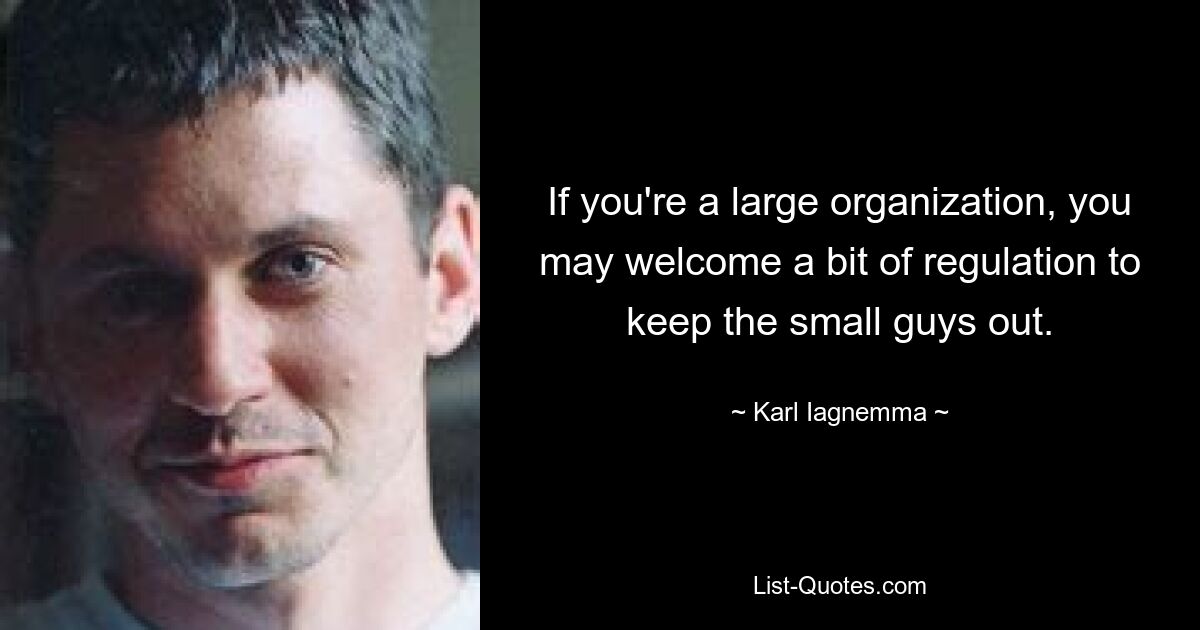 If you're a large organization, you may welcome a bit of regulation to keep the small guys out. — © Karl Iagnemma