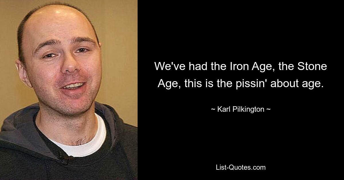 We've had the Iron Age, the Stone Age, this is the pissin' about age. — © Karl Pilkington