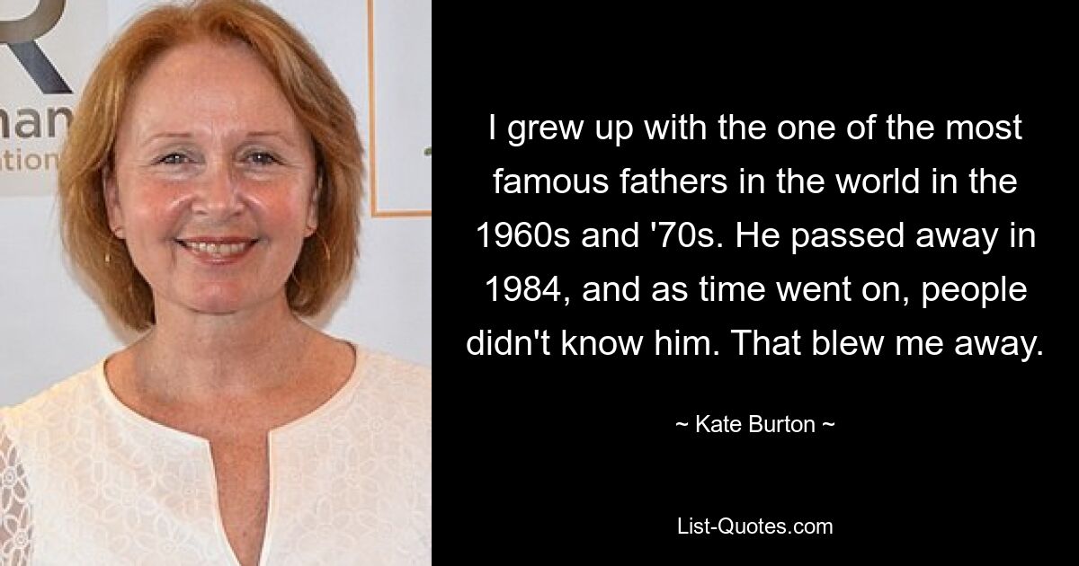 I grew up with the one of the most famous fathers in the world in the 1960s and '70s. He passed away in 1984, and as time went on, people didn't know him. That blew me away. — © Kate Burton