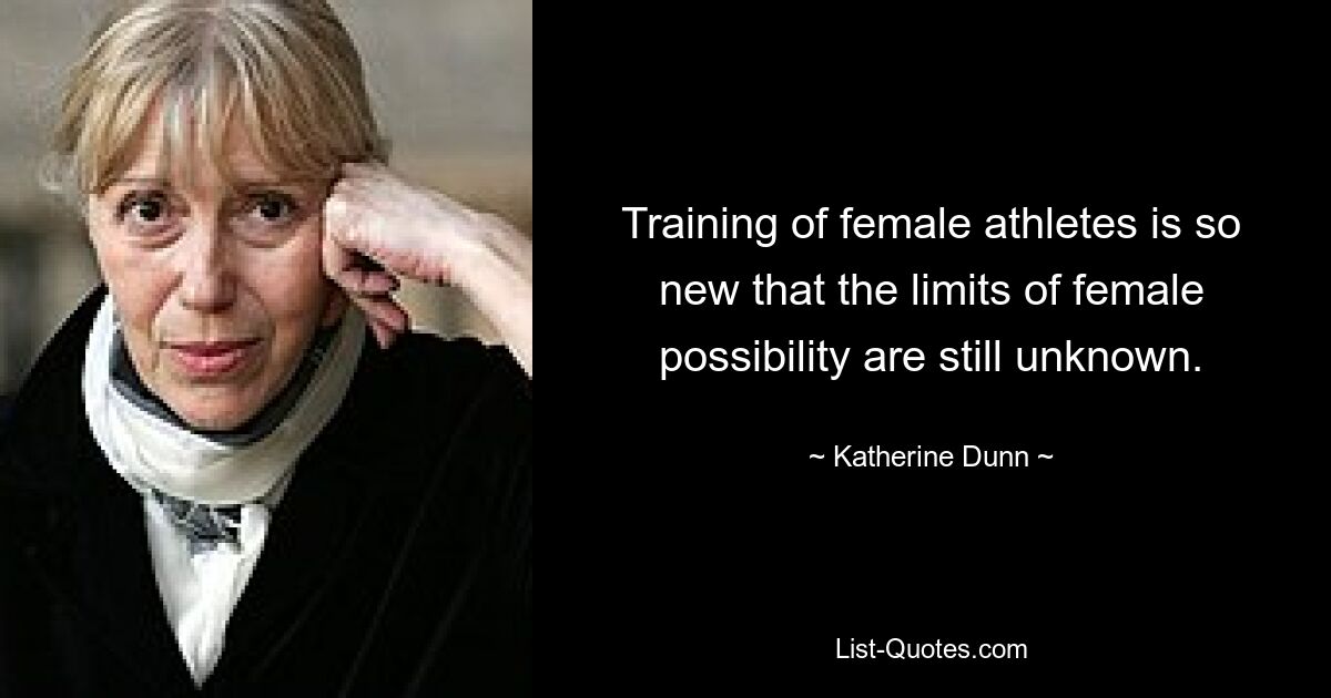 Training of female athletes is so new that the limits of female possibility are still unknown. — © Katherine Dunn