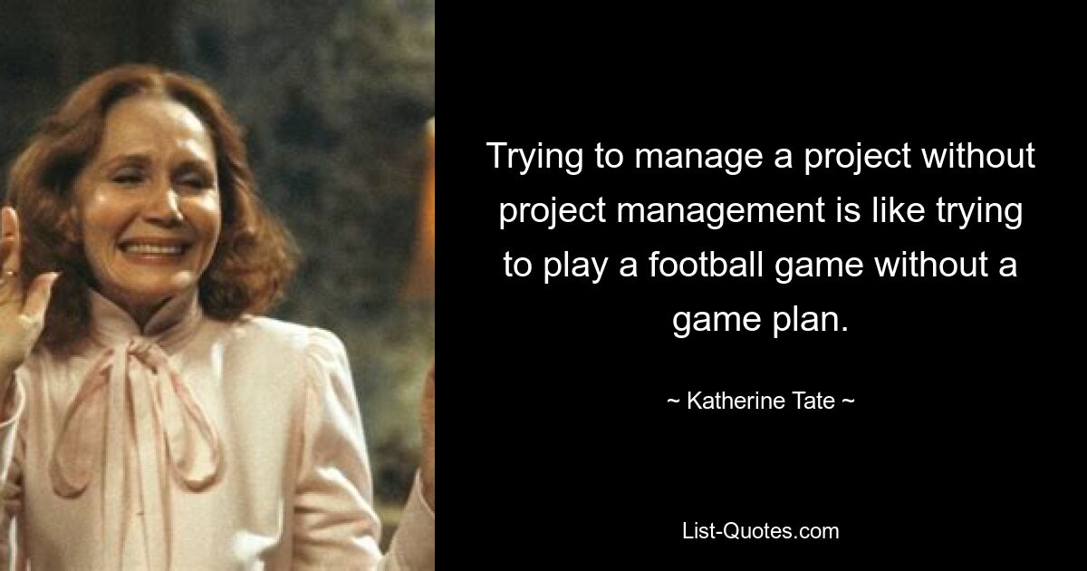 Trying to manage a project without project management is like trying to play a football game without a game plan. — © Katherine Tate