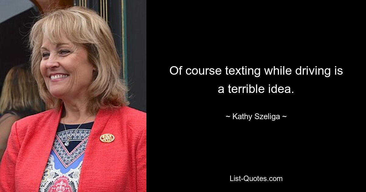 Of course texting while driving is a terrible idea. — © Kathy Szeliga