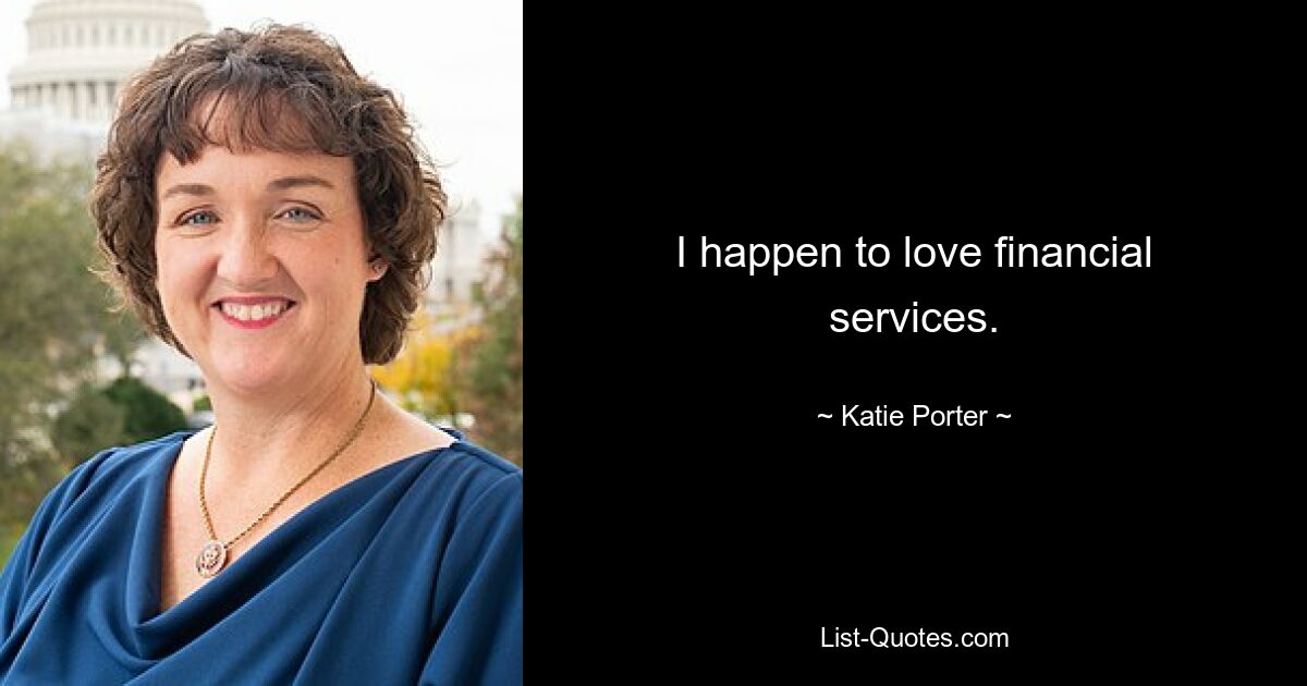 I happen to love financial services. — © Katie Porter