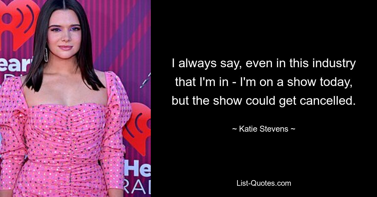 I always say, even in this industry that I'm in - I'm on a show today, but the show could get cancelled. — © Katie Stevens