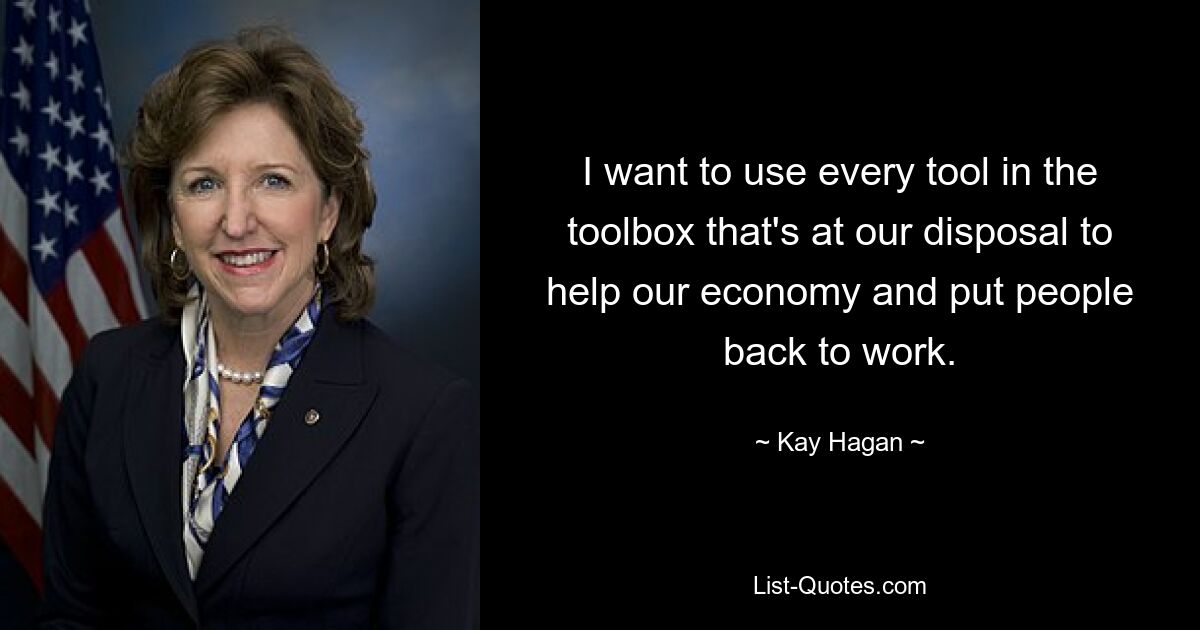 I want to use every tool in the toolbox that's at our disposal to help our economy and put people back to work. — © Kay Hagan